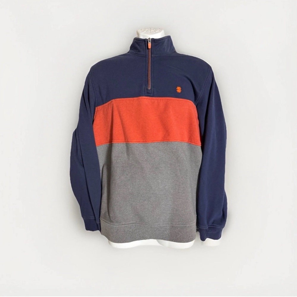 Izod Men's Color Block Zip-Up Sweater - Navy, Orange, Gray